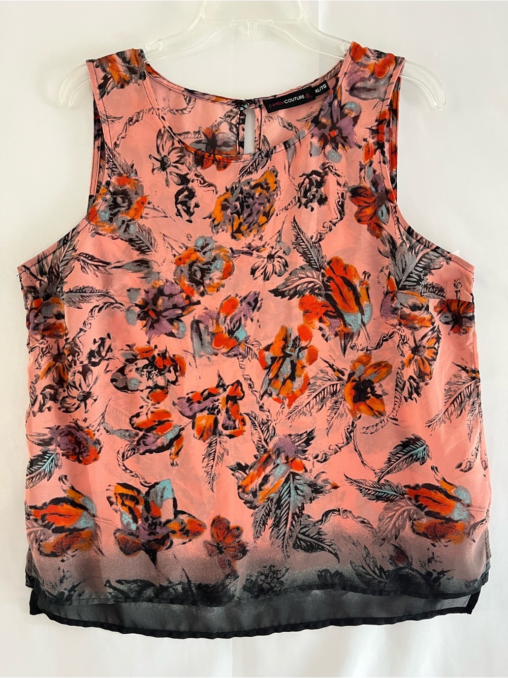 Candy Couture Floral Sleeveless Blouse Peach XL